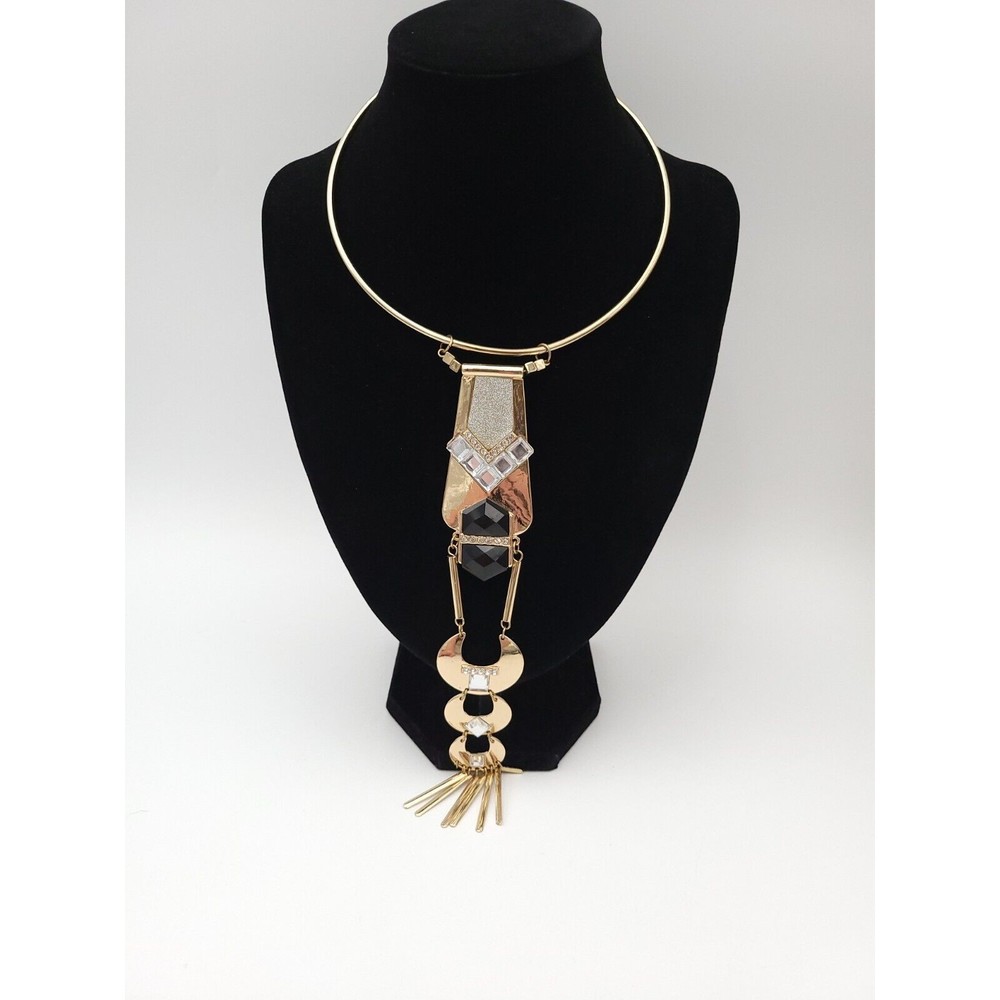 Charming Charlie Signed Gold tone Ring Collar Choker‎ Drop Statement Necklace